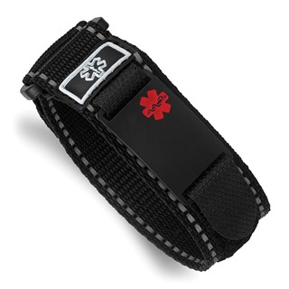 Stainless Steel Brushed Black IP Enamel Medical ID Nylon Adjust Bracelet
