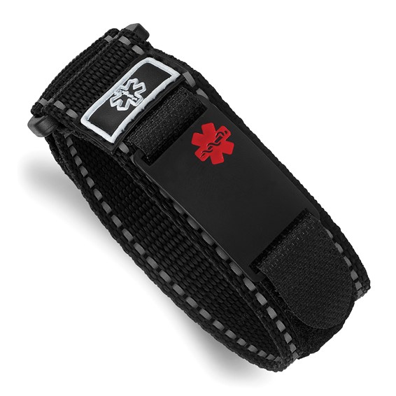 Stainless Steel Brushed Black IP Enamel Medical ID Nylon Adjust Bracelet