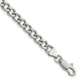 Stainless Steel Polished 5.25mm Curb Chain 7in Bracelet