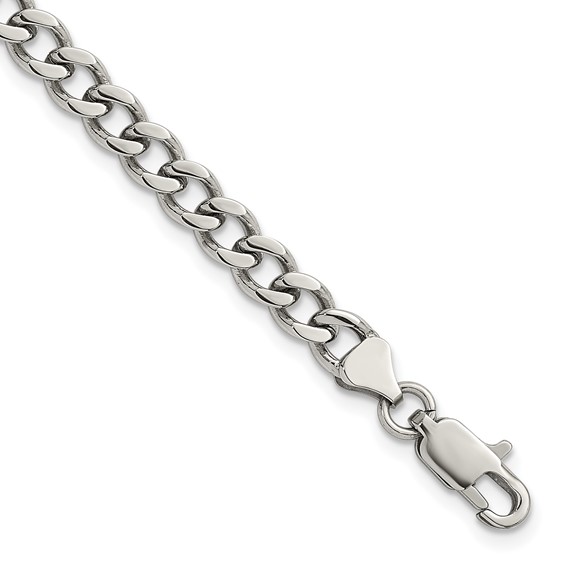Stainless Steel Polished 5.25mm Curb Chain 7in Bracelet
