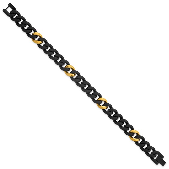 Stainless Steel Brushed/Polished Black/Yellow IP 10.5mm Cuban Link Bracelet