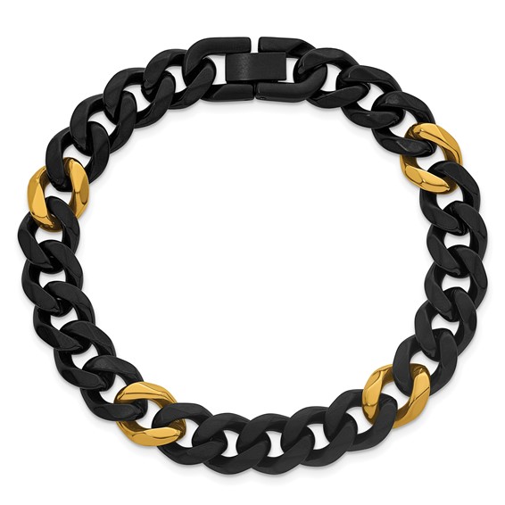 Stainless Steel Brushed/Polished Black/Yellow IP 10.5mm Cuban Link Bracelet