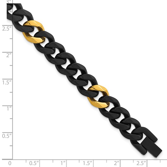 Stainless Steel Brushed/Polished Black/Yellow IP 10.5mm Cuban Link Bracelet