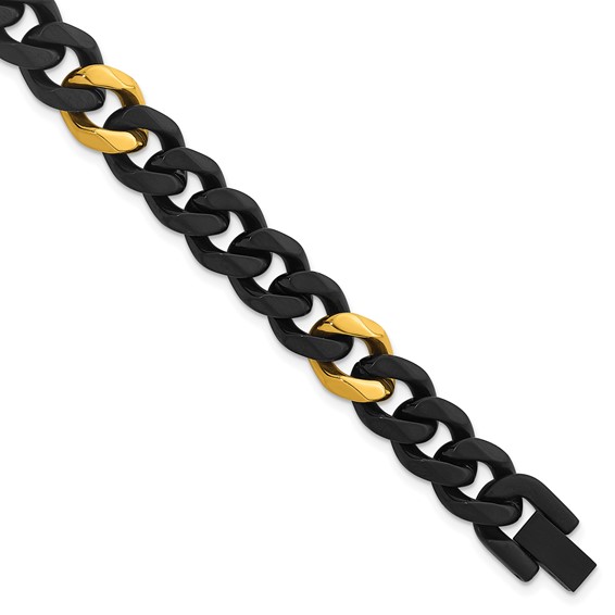 Stainless Steel Brushed/Polished Black/Yellow IP 10.5mm Cuban Link Bracelet