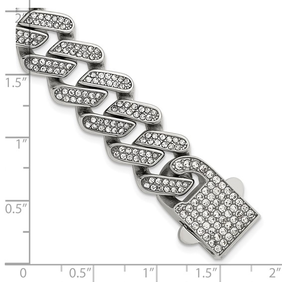 Stainless Steel Polished 15mm Full Crystal Cuban Link 7.75in Bracelet