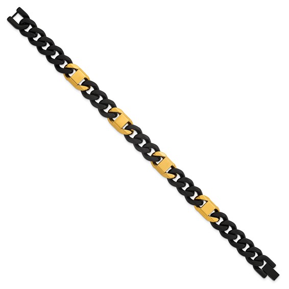 Stainless Steel Brushed/Polished Black/Yellow IP 10.5mm Cuban Link Bracelet