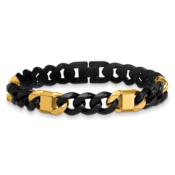 Stainless Steel Brushed/Polished Black/Yellow IP 10.5mm Cuban Link Bracelet