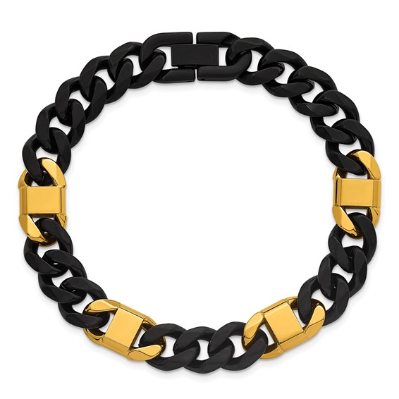 Stainless Steel Brushed/Polished Black/Yellow IP 10.5mm Cuban Link Bracelet