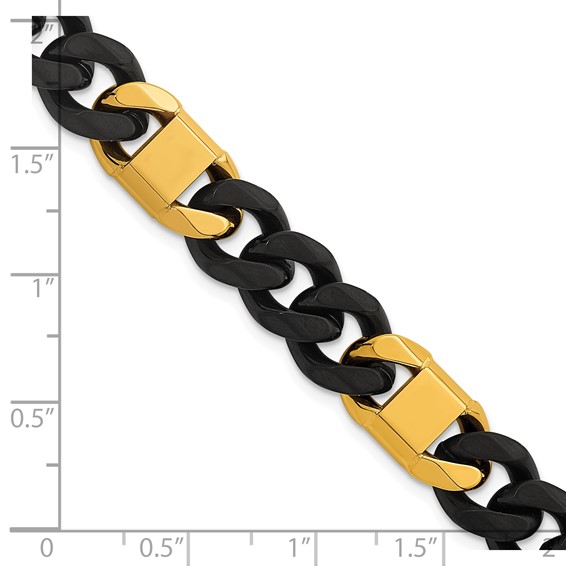 Stainless Steel Brushed/Polished Black/Yellow IP 10.5mm Cuban Link Bracelet