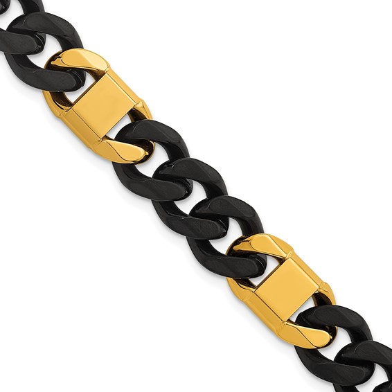 Stainless Steel Brushed/Polished Black/Yellow IP 10.5mm Cuban Link Bracelet