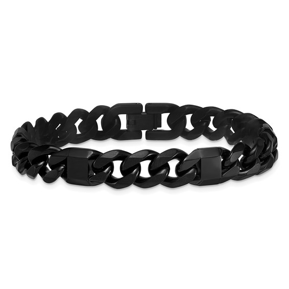 Stainless Steel Brushed & Polished BlackIP 10.5mm Cuban Link 8.5in Bracelet