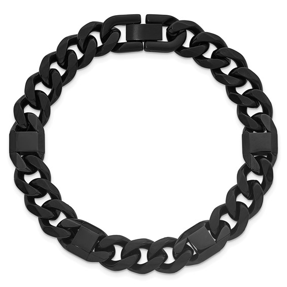 Stainless Steel Brushed & Polished BlackIP 10.5mm Cuban Link 8.5in Bracelet