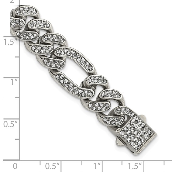 Stainless Steel Polished 12mm Full Crystal Figaro Link 7.25in Bracelet
