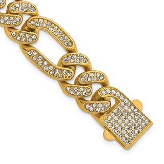 Stainless Steel Polished Yellow IP 16mm Full Crystal Figaro Link Bracelet