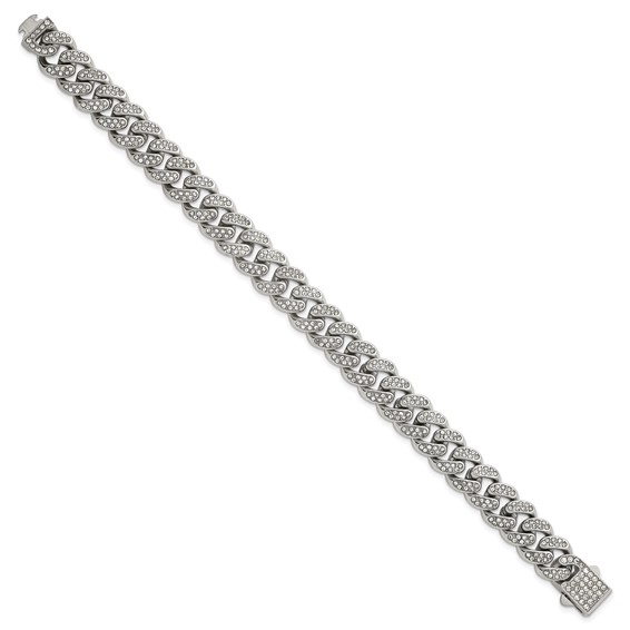 Stainless Steel Polished 11mm Full Crystal Curb Link 8in Bracelet