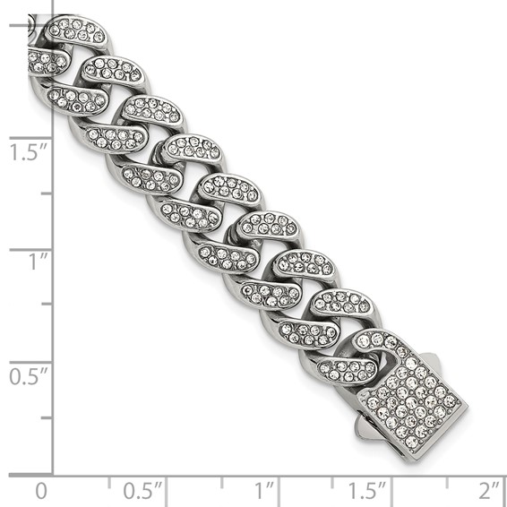 Stainless Steel Polished 11mm Full Crystal Curb Link 8in Bracelet