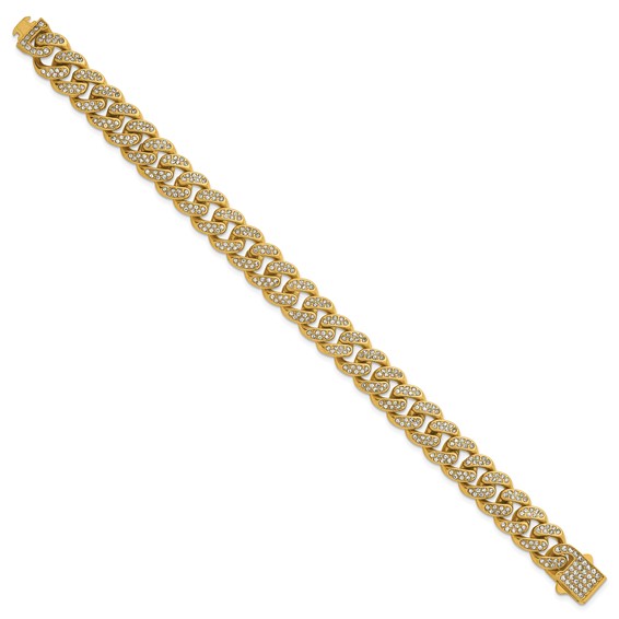 Stainless Steel Polished Yellow IP 11mm Full Crystal Curb Link 8in Bracelet