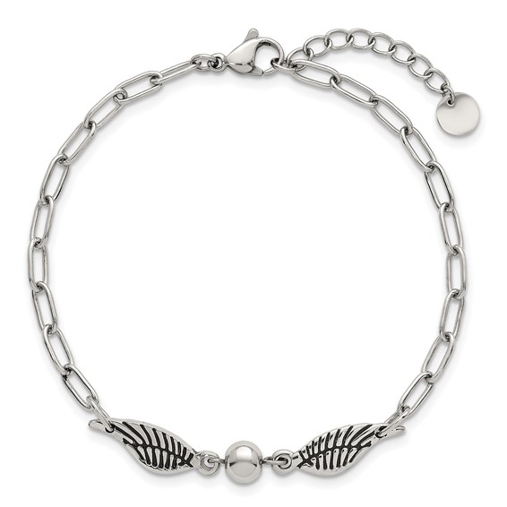 Stainless Steel Polished Enameled Wings w/Ball 7.25in w/1in ext. Bracelet