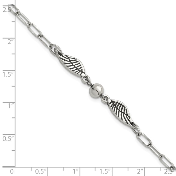 Stainless Steel Polished Enameled Wings w/Ball 7.25in w/1in ext. Bracelet