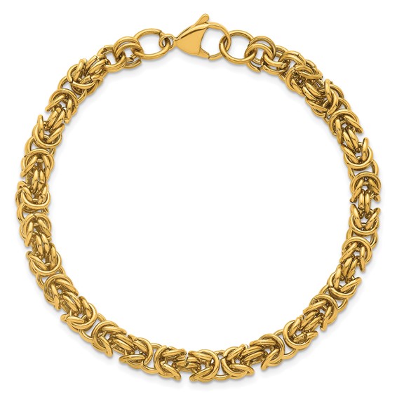Stainless Steel Polished Yellow IP-plated 6mm Byzantine 8.5in Bracelet