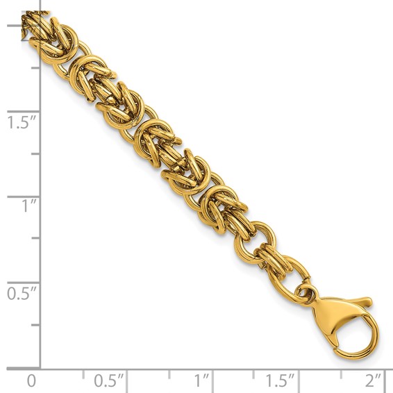 Stainless Steel Polished Yellow IP-plated 6mm Byzantine 8.5in Bracelet