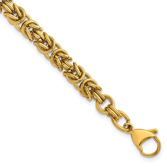 Stainless Steel Polished Yellow IP-plated 6mm Byzantine 8.5in Bracelet