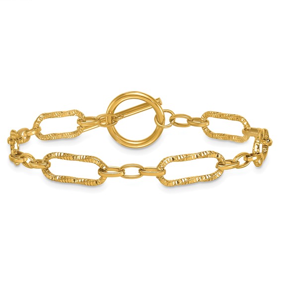 Stainless Steel Polished Yellow IP-plated 7.5in Textured Link Bracelet