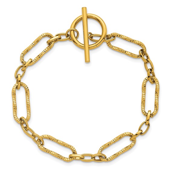 Stainless Steel Polished Yellow IP-plated 7.5in Textured Link Bracelet