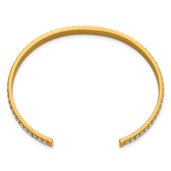 Stainless Steel Polished Yellow IP-plated Double Row CZ 5mm Cuff Bangle