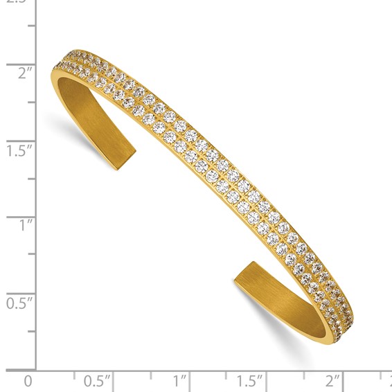 Stainless Steel Polished Yellow IP-plated Double Row CZ 5mm Cuff Bangle