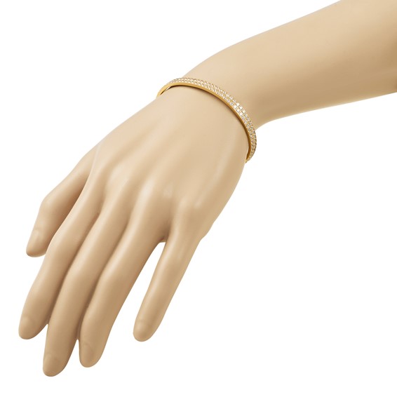 Stainless Steel Polished Yellow IP-plated Double Row CZ 5mm Cuff Bangle