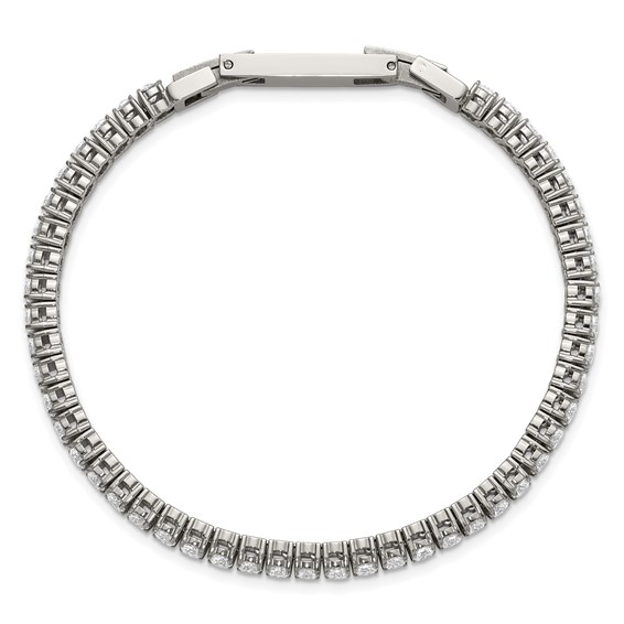 Stainless Steel Polished CZ 7in with1in ext. Tennis Bracelet