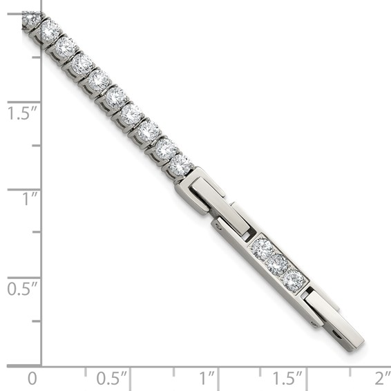 Stainless Steel Polished CZ 7in with1in ext. Tennis Bracelet