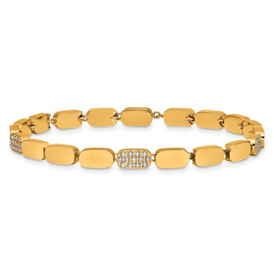 Stainless Steel Polished Yellow IP-plated w/CZ Magnetic 7in Bracelet