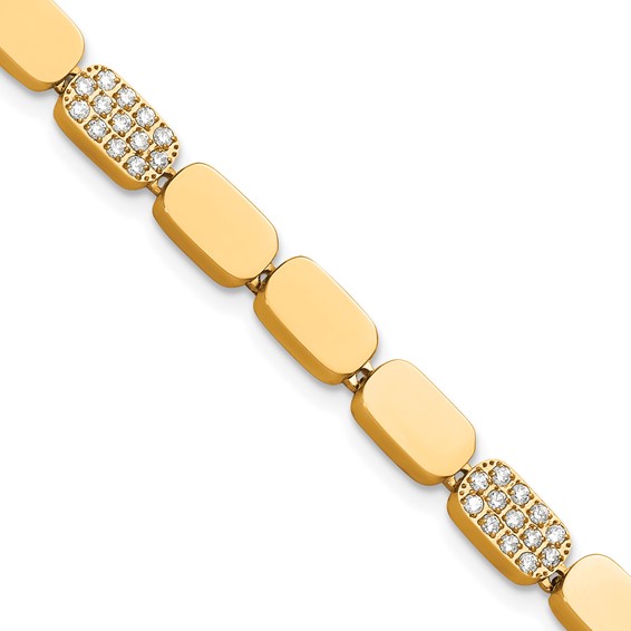 Stainless Steel Polished Yellow IP-plated w/CZ Magnetic 7in Bracelet