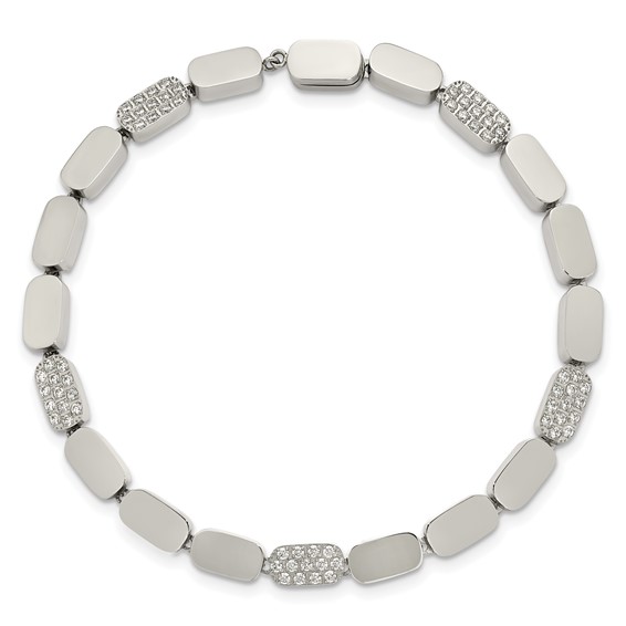 Stainless Steel Polished w/CZ Magnetic 7in Bracelet