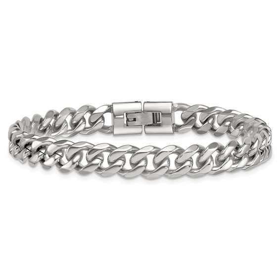 Stainless Steel Polished 9mm Curb Link 8.25in Bracelet