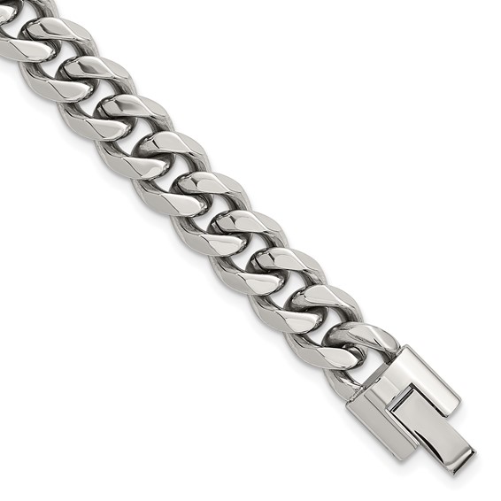 Stainless Steel Polished 9mm Curb Link 8.25in Bracelet