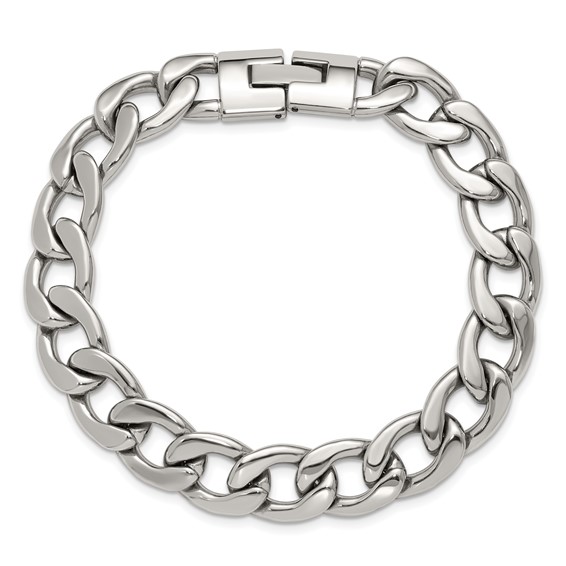 Stainless Steel Polished 12mm Curb Link 8.25in Bracelet