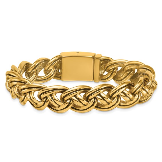 Stainless Steel Antiqued/Polished Yellow IP Fancy Link 8.5in Bracelet