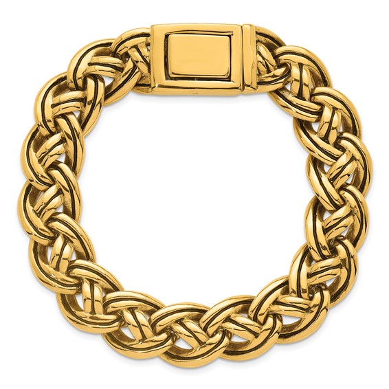 Stainless Steel Antiqued/Polished Yellow IP Fancy Link 8.5in Bracelet