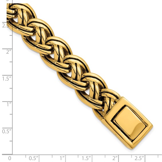 Stainless Steel Antiqued/Polished Yellow IP Fancy Link 8.5in Bracelet