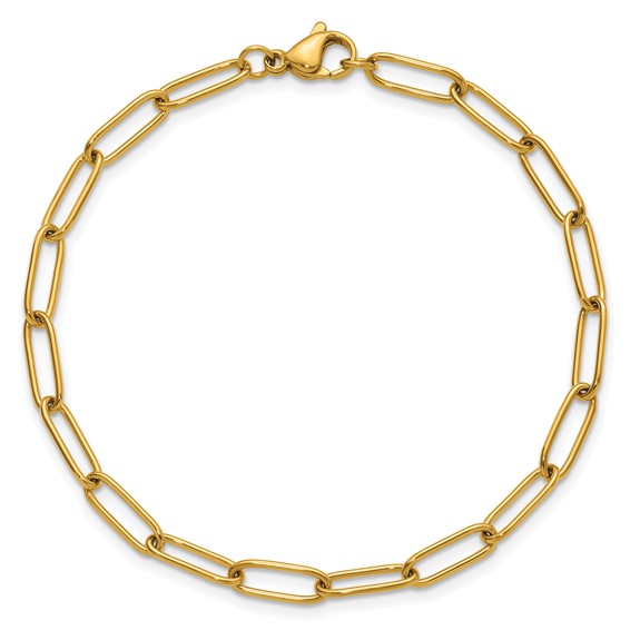 Stainless Steel Polished Yellow IP-plated Paperclip Link 7.5in Bracelet