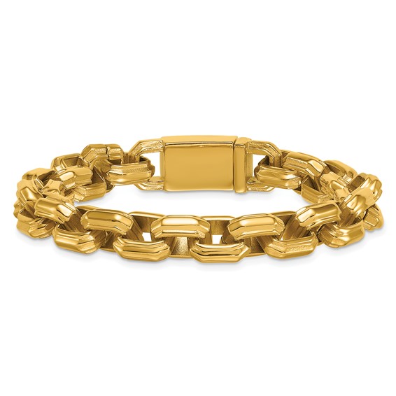 Stainless Steel Polished 11.5mm Yellow IP Fancy Rolo 8.5in Bracelet