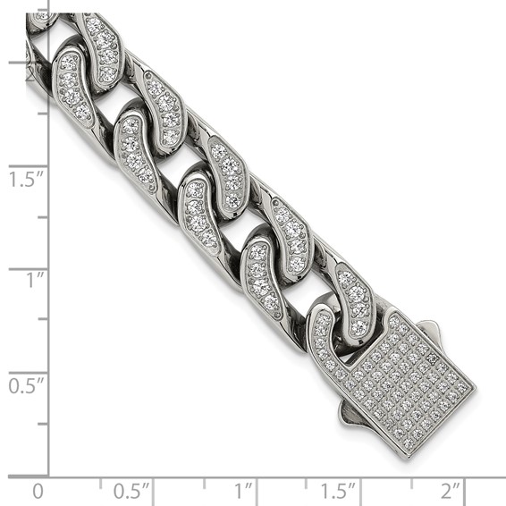 Stainless Steel Polished 12mm CZ Cable Link 8.5in Bracelet