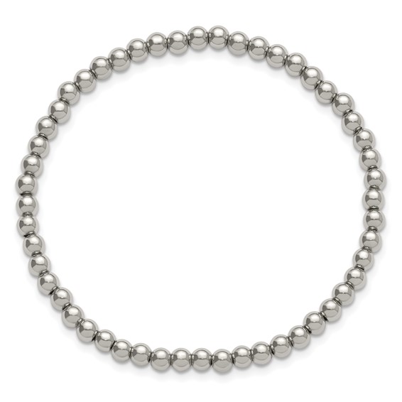 Stainless Steel Polished Beaded Stretch Bracelet-Small