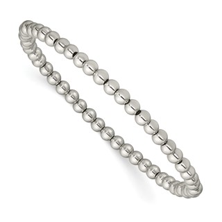 Stainless Steel Polished Beaded Stretch Bracelet-Small