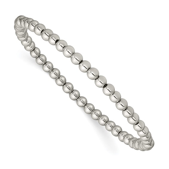 Stainless Steel Polished Beaded Stretch Bracelet-Small