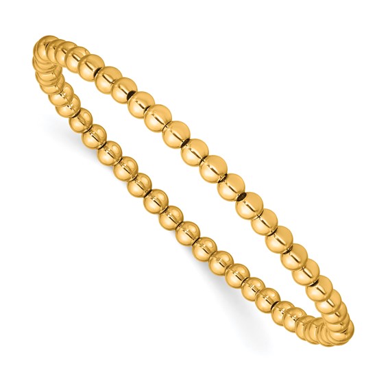 Stainless Steel Polished Yellow IP Beaded Stretch Bracelet-Small