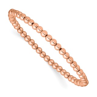 Stainless Steel Polished Rose IP Beaded Stretch Bracelet-Small